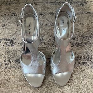 Nine West Silver Open Toe Heels